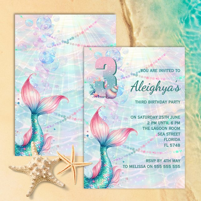Invitación de cumpleaños número 3 de Sirena Mágica (Subido por el creador)
