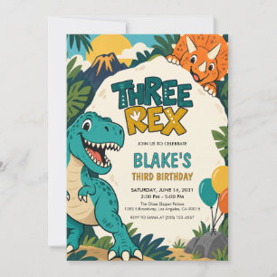 Invitación de cumpleaños número 3 de Three Rex Din