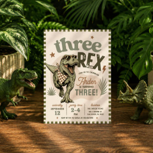 Invitación de cumpleaños número 3 de Three Rex Din