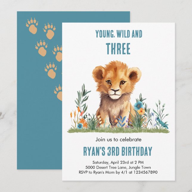 Invitación de cumpleaños número 3 de Wild & Three  (Anverso / Reverso)