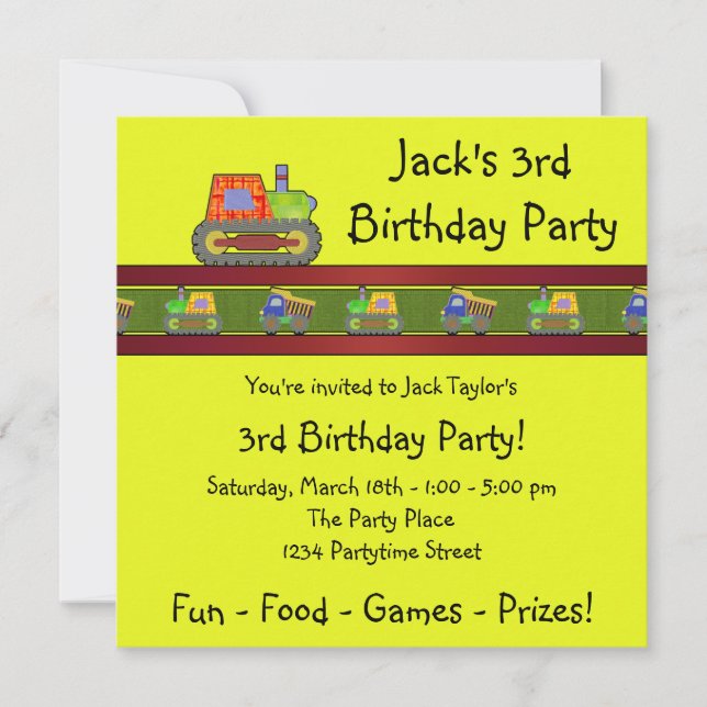 Invitación de cumpleaños número 3 de Yellow Bulldo (Anverso)