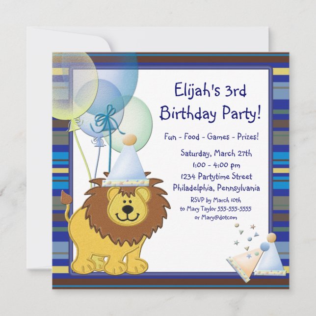 Invitación de cumpleaños número 3 del niño con glo (Anverso)