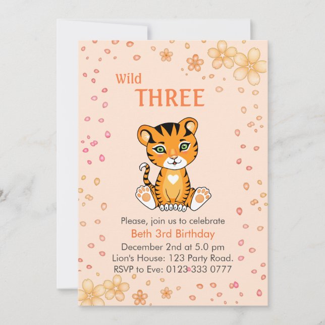 Invitación de cumpleaños número 3 Floral Lindo Sal (Anverso)