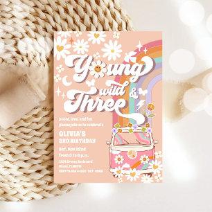 Invitación de cumpleaños número 3 Groovy Hippie