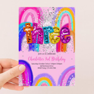 Invitación de Cumpleaños Número 3 para Niñas con L