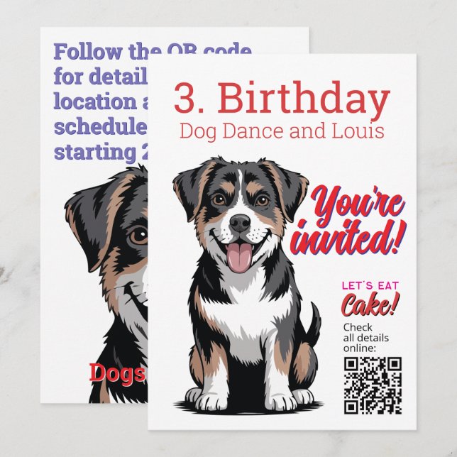 Invitación de cumpleaños número 3 relacionada con  (Anverso / Reverso)