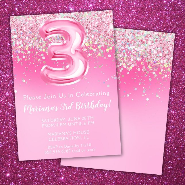 Invitación de cumpleaños número 3 rosa para niña c (Subido por el creador)