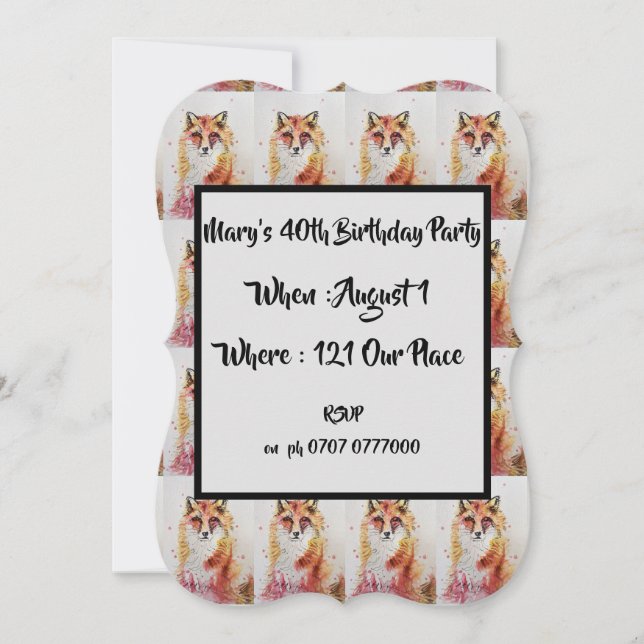 Invitación de cumpleaños número 40 acuarela de zor (Anverso)