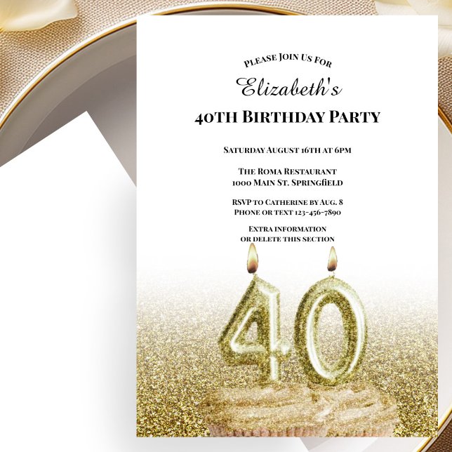 Invitación de cumpleaños número 40 blanca y dorada (Subido por el creador)