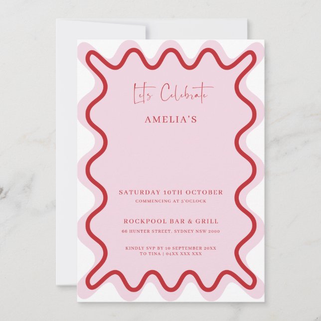 Invitación de cumpleaños número 40 con borde ondul (Anverso)