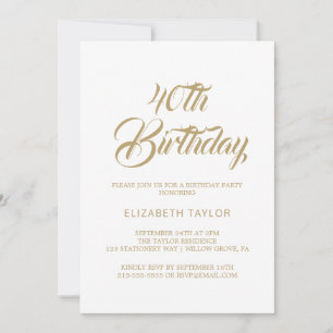 Invitación de cumpleaños número 40 con caligrafía 