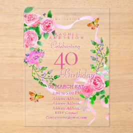 Invitación de cumpleaños número 40 con cinta de ro