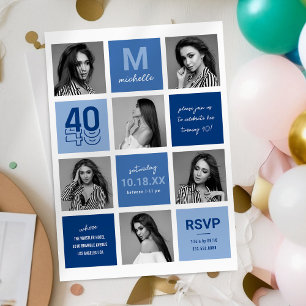 Invitación de cumpleaños número 40 con foto azul m