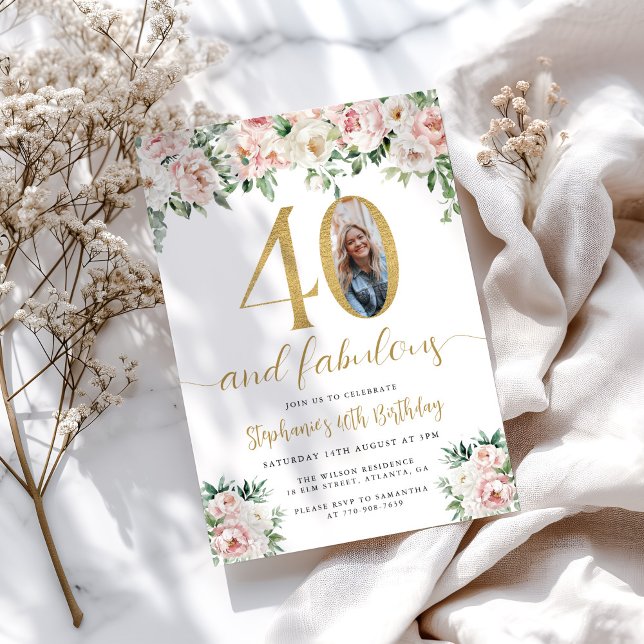 Invitación de cumpleaños número 40 con foto floral (Subido por el creador)