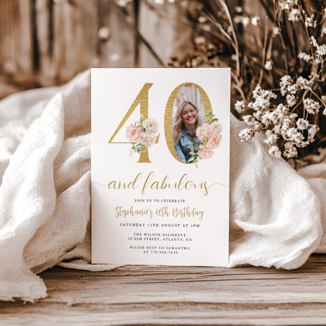 Invitación de cumpleaños número 40 con foto floral (Subido por el creador)