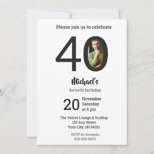 Invitación de cumpleaños número 40 con foto minima