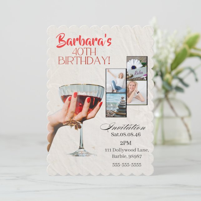 Invitación de cumpleaños número 40 con foto person (Anverso de pie)