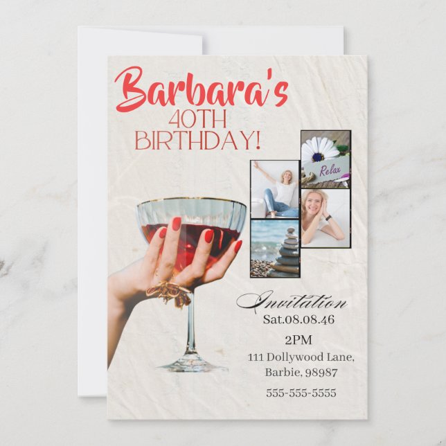 Invitación de cumpleaños número 40 con foto person (Anverso)