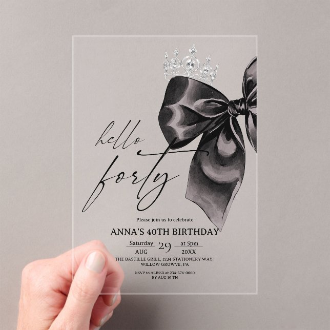 Invitación de cumpleaños número 40 con lazo negro  (Insitu (portátil))