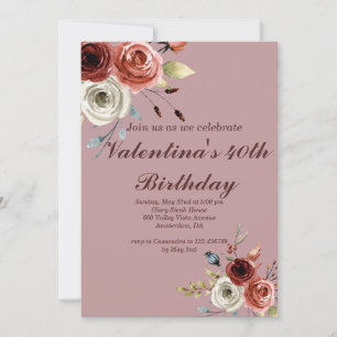 Invitación de cumpleaños número 40 con preciosas r