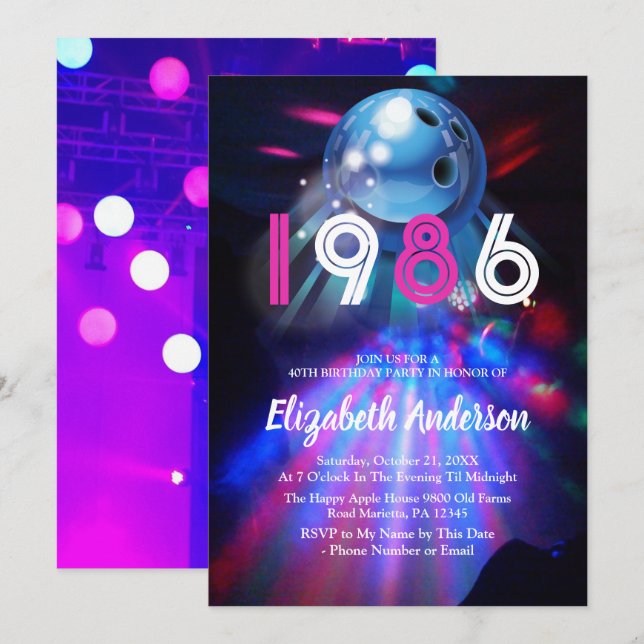 Invitación de cumpleaños número 40 con tema de Dis (Anverso / Reverso)