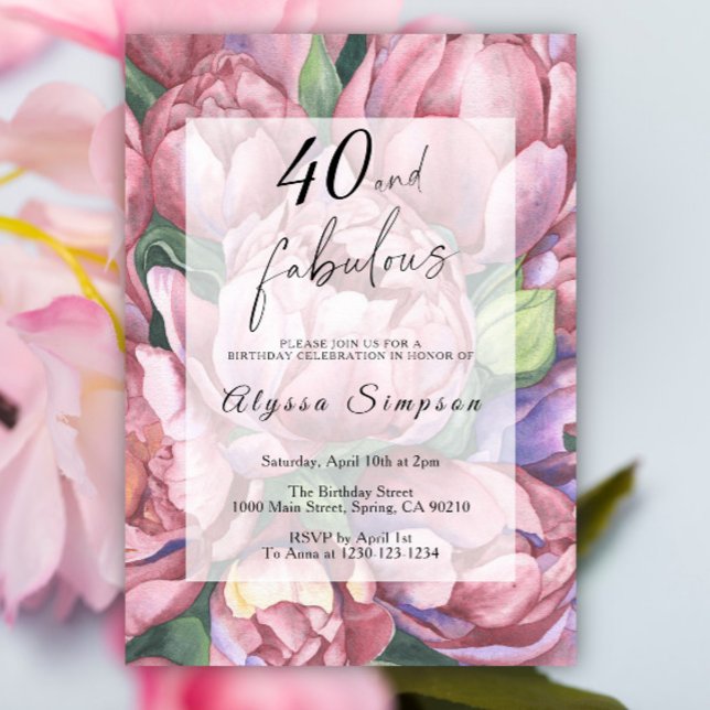 Invitación de cumpleaños número 40 con tema floral (Subido por el creador)