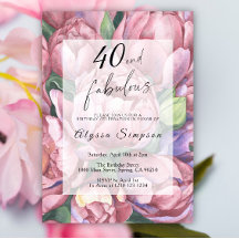 Invitación de cumpleaños número 40 con tema floral