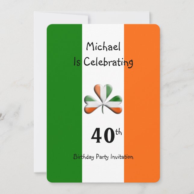 Invitación de cumpleaños número 40 con tema irland (Anverso)