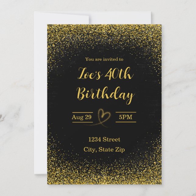 Invitación de cumpleaños número 40 – Cuarenta en o (Anverso)