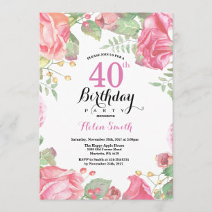 Invitación de cumpleaños número 40 de Botánica Flo
