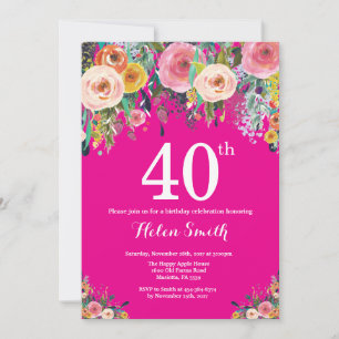 Invitación de cumpleaños número 40 de color rosa i