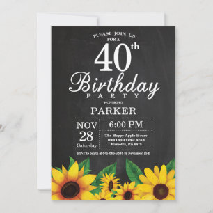 Invitación de cumpleaños número 40 de girasol