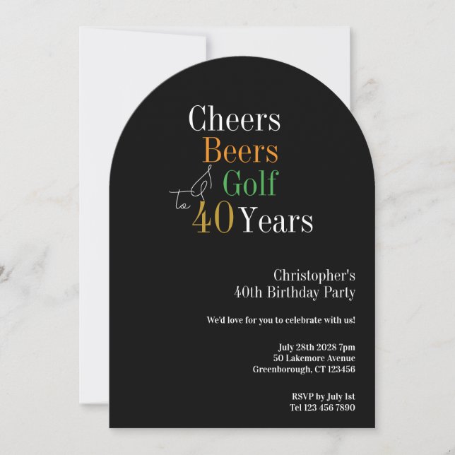 Invitación de cumpleaños número 40 de golf, Cheers (Anverso)