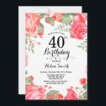 Invitación de cumpleaños número 40 de la Floral Ro<br><div class="desc">Invitación de cumpleaños número 40 de la Floral Roja Botánica. Invitación de cumpleaños para mujeres a los pueblos rosados florales. Flor floral acuarela. Elegante rosa rosa y flores de peón. Cumpleaños de adultos. Fondo blanco. Blanco y negro. 13.º 15.º 16.º 18.º 20.21.30.40.º 50.60.70.80.90.100, Cualquier Edad. Para una mayor personalización, haga...</div>