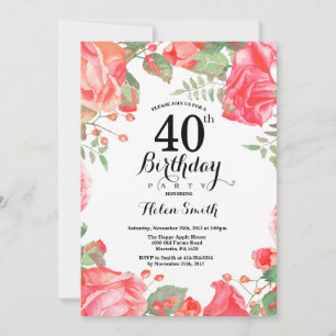 Invitación de cumpleaños número 40 de la Floral Ro