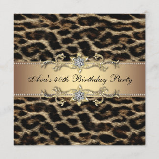 Invitación de cumpleaños número 40 de Leopard Gold