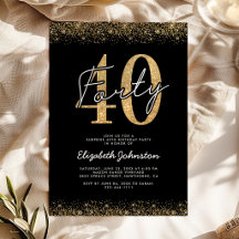 Invitación de cumpleaños número 40 de lujo en oro
