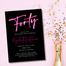 Invitación de cumpleaños número 40 de neon negro r