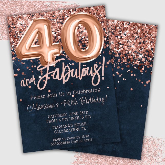 Invitación de cumpleaños número 40 de oro rosa y a (Subido por el creador)