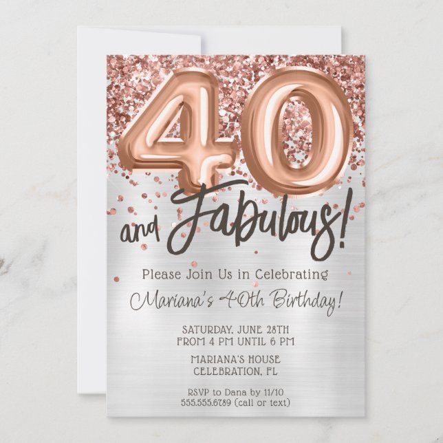 Invitación de cumpleaños número 40 de plata y oro  (Anverso)