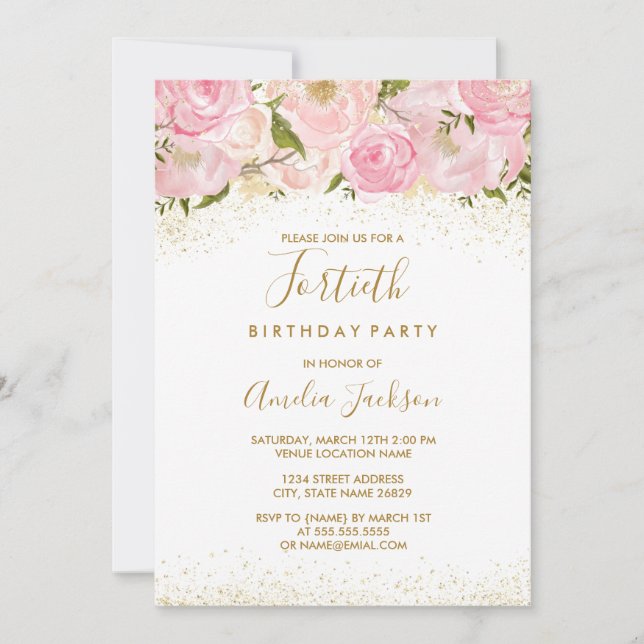 Invitación de cumpleaños número 40 de Rosa destell (Anverso)