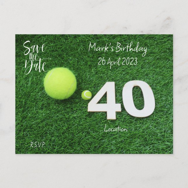 Invitación de Cumpleaños número 40 de Tenis "Save  (Anverso)