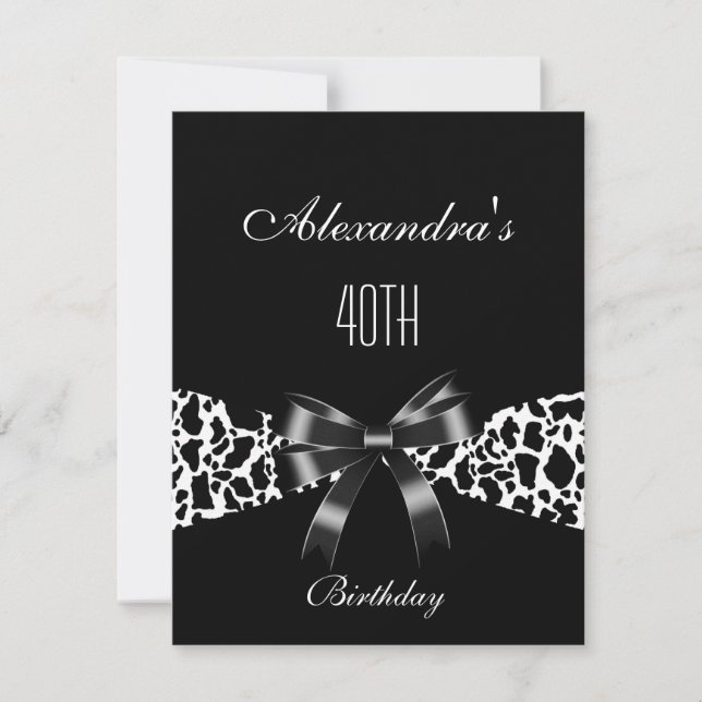 Invitación de cumpleaños número 40 de vaca negra b (Anverso)