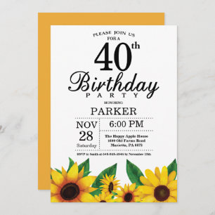 Invitación de cumpleaños número 40 del girasol