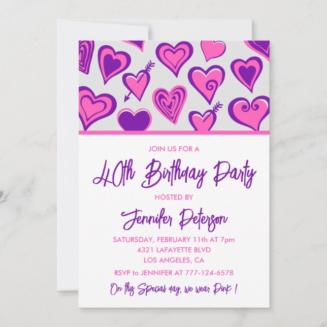 Invitación de cumpleaños número 40 día de San Vale (Anverso)