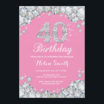 Invitación de cumpleaños número 40 Diamante rosa y<br><div class="desc">40ª Invitación de cumpleaños. Diamante Diamante de imitación rosado y plateado. Elegante Bash cumpleaños. Cumpleaños de adultos. Cumpleaños de las mujeres. Cumpleaños de los hombres.
Para más personalización,  haga clic en el botón "Personalizar" y utilice nuestra herramienta de diseño para modificar esta plantilla.</div>