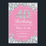 Invitación de cumpleaños número 40 Diamante rosa y<br><div class="desc">40ª Invitación de cumpleaños. Diamante Diamante de imitación rosado y plateado. Elegante Bash cumpleaños. Cumpleaños de adultos. Cumpleaños de las mujeres. Cumpleaños de los hombres.
Para más personalización,  haga clic en el botón "Personalizar" y utilice nuestra herramienta de diseño para modificar esta plantilla.</div>