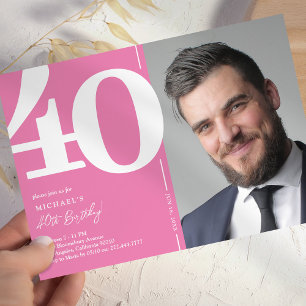 Invitación de cumpleaños número 40 elegante con fo