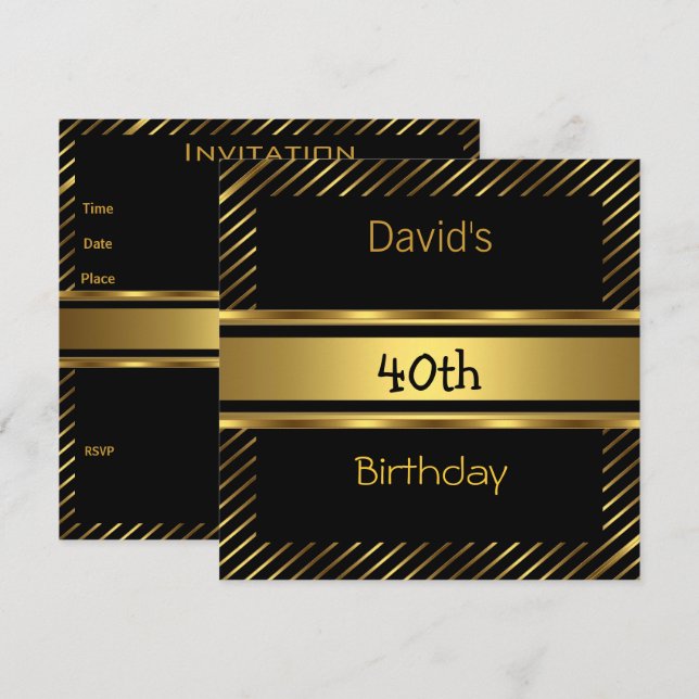 Invitación de cumpleaños número 40 elegante con fr (Anverso / Reverso)