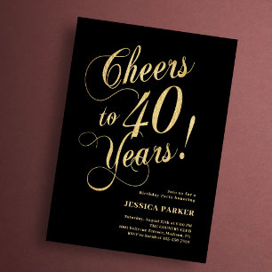 Invitación de cumpleaños número 40 elegante de oro